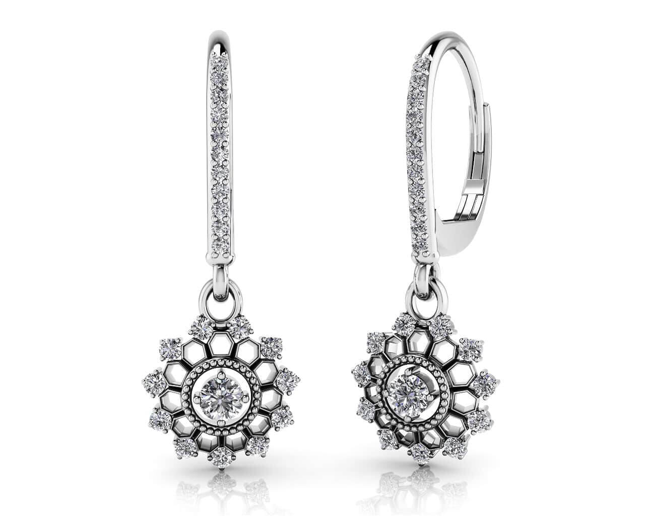 Diamond Starburst Shephard Hook Earrings Diamond with 0.52 ct.(finished) 1.3mm, 2.5mm